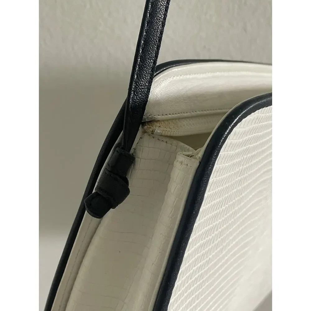 Vintage Anne Klein Calderon White Croc Embossed Crossbody Navy Trim Bag